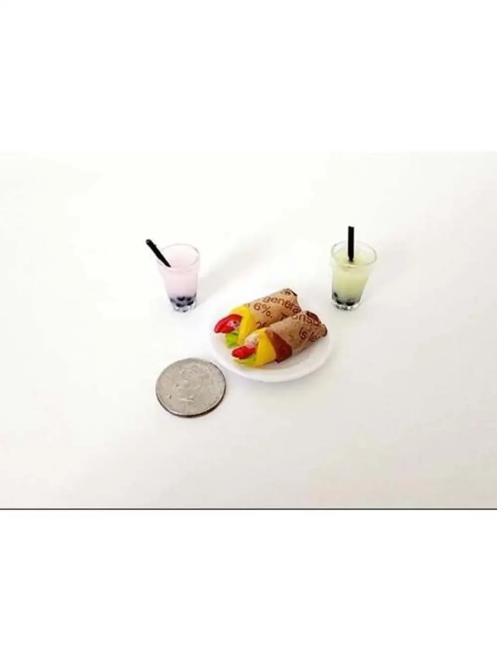 Miniature Dollhouse Burrito Snack Wraps and Boba Drinks